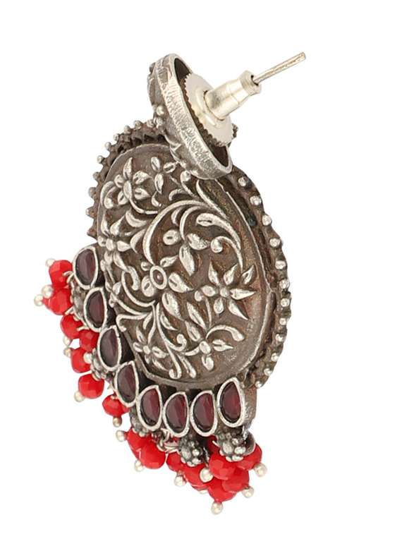 red tone brass oxidised choker necklaces and earring  - 19755351 -  Standard Image - 2