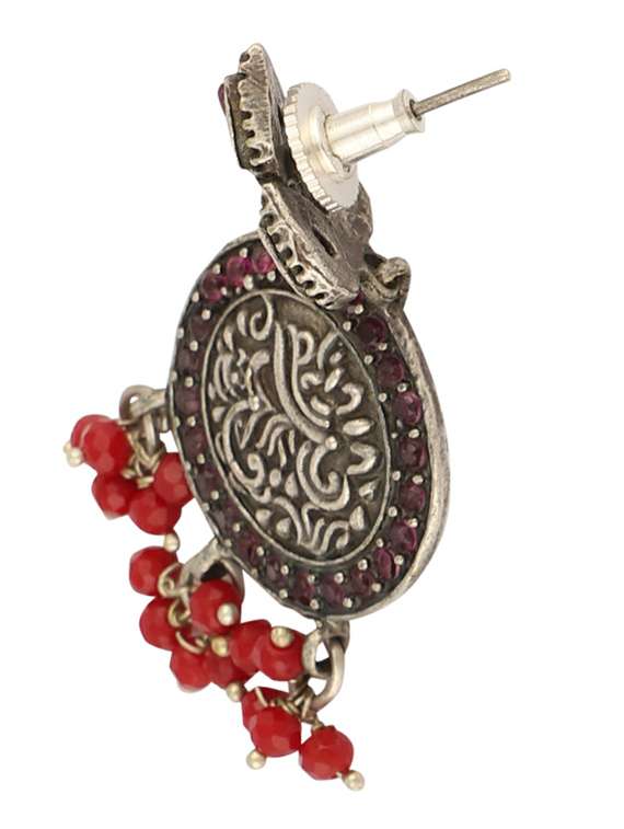 red tone brass oxidised choker necklaces and earring  - 19755352 -  Standard Image - 2