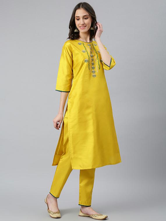 women three quarter sleeve kurta pant with dupatta set - 19756374 - Standard Image - 2