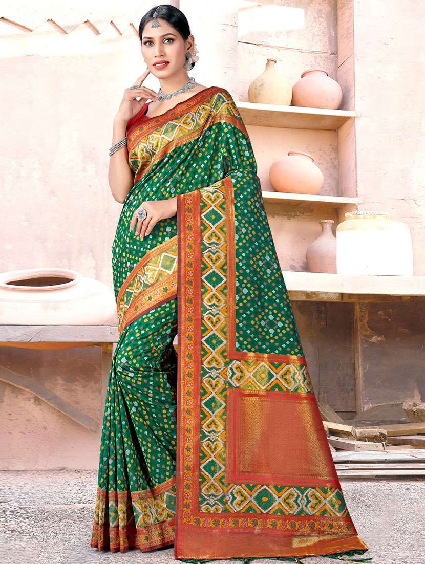 women's self design green colored saree with blouse