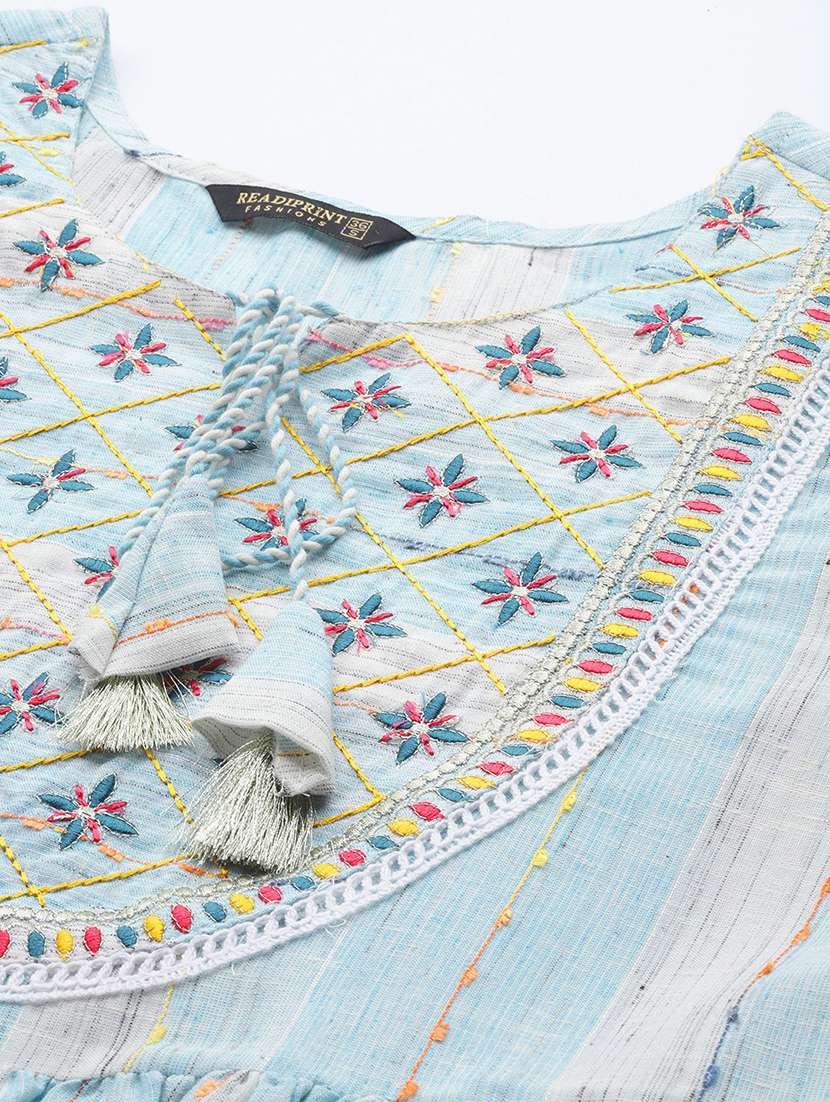 blue flared ethnic dress - 19763463 -  Standard Image - 2