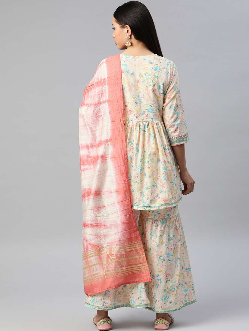 women floral kurta sharara set with dupatta - 19763483 -  Standard Image - 2