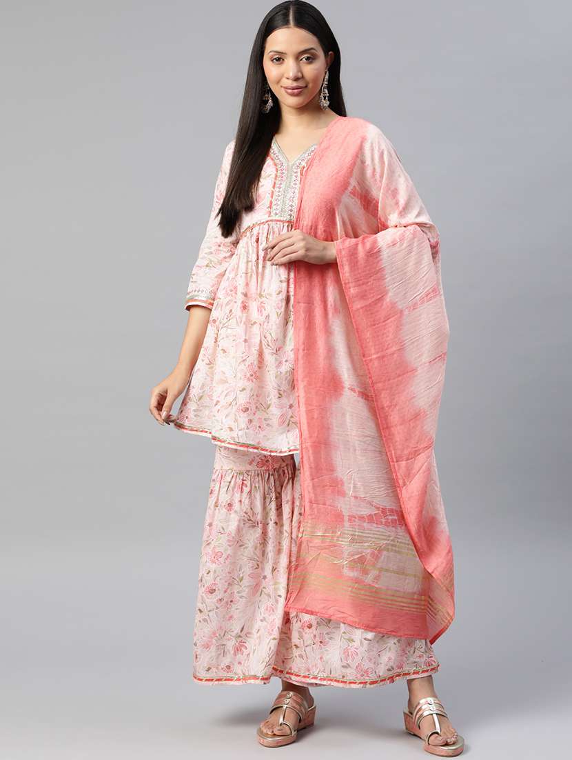 pink printed kurta sharara set