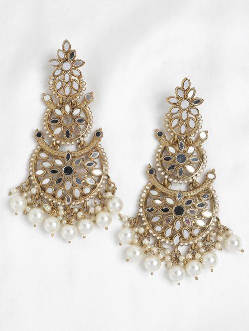 gold plated pearl & mirror chandbalis - 19766225 -  Standard Image - 0