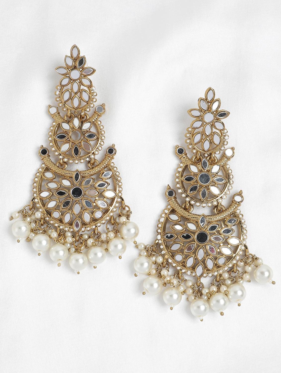 gold plated pearl & mirror chandbalis - 19766225 -  Zoom Image - 0