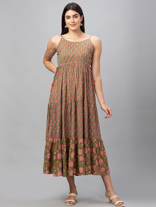 women brown cotton fit & flare dress - 19766409 - Standard Image - 0