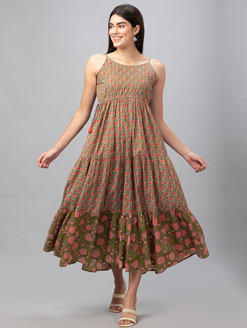 women brown cotton fit & flare dress - 19766409 - Standard Image - 2