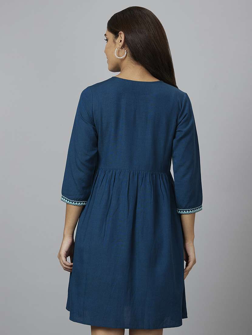 women blue viscose a-line dress - 19766436 -  Standard Image - 2