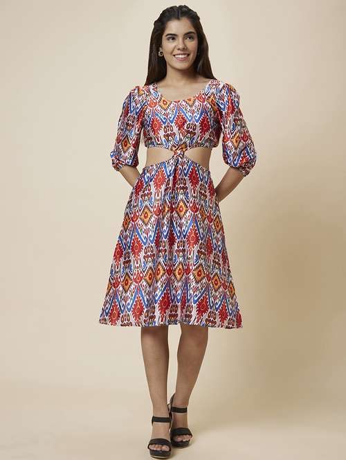women multi colored polyester fit & flare dress - 19766438 -  Standard Image - 0