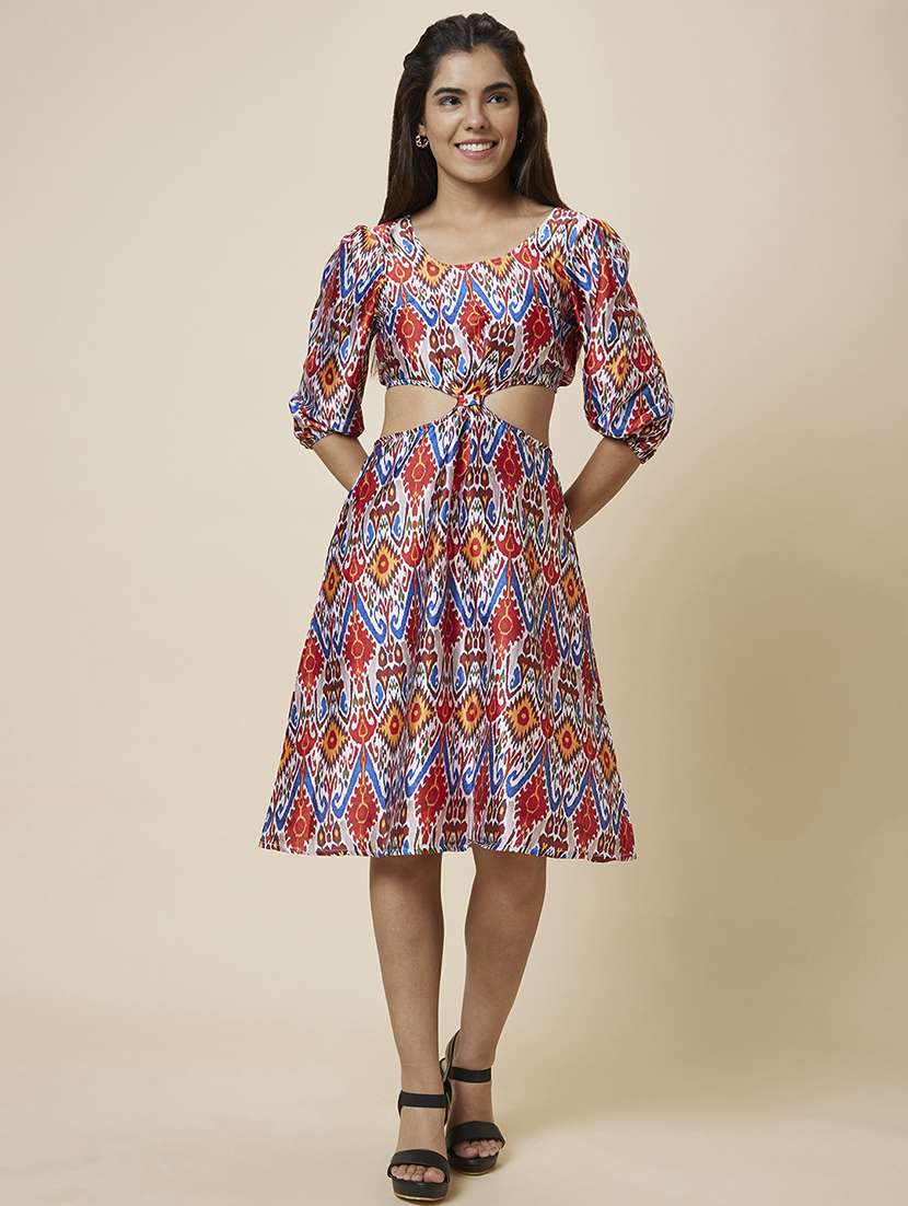 women multi colored polyester fit & flare dress - 19766438 -  Zoom Image - 0