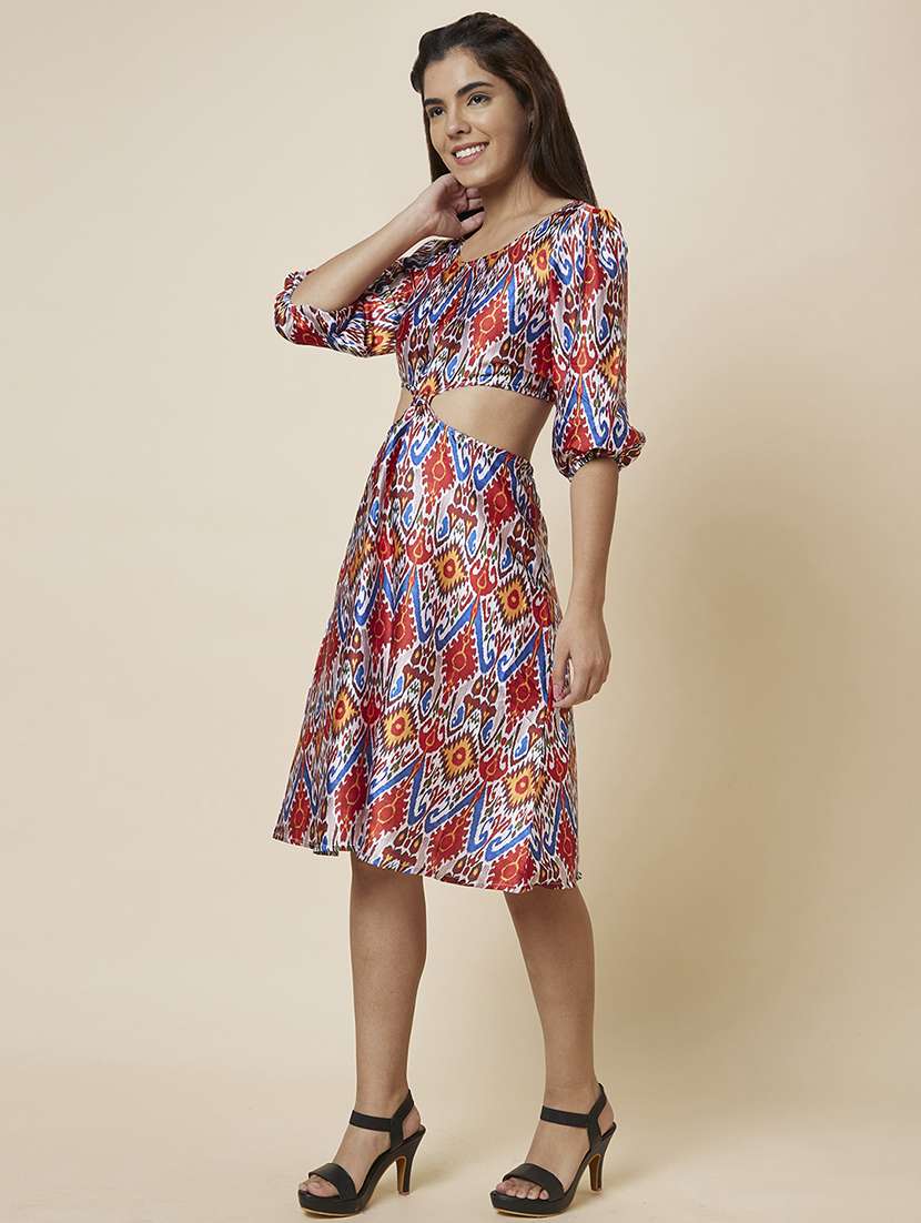 women multi colored polyester fit & flare dress - 19766438 - Standard Image - 2