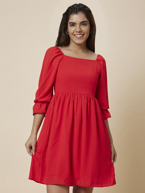 women red polyester fit & flare dress - 19766443 - Standard Image - 0