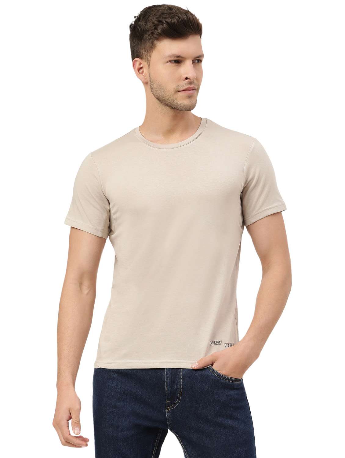 men round neck solids t-shirt
