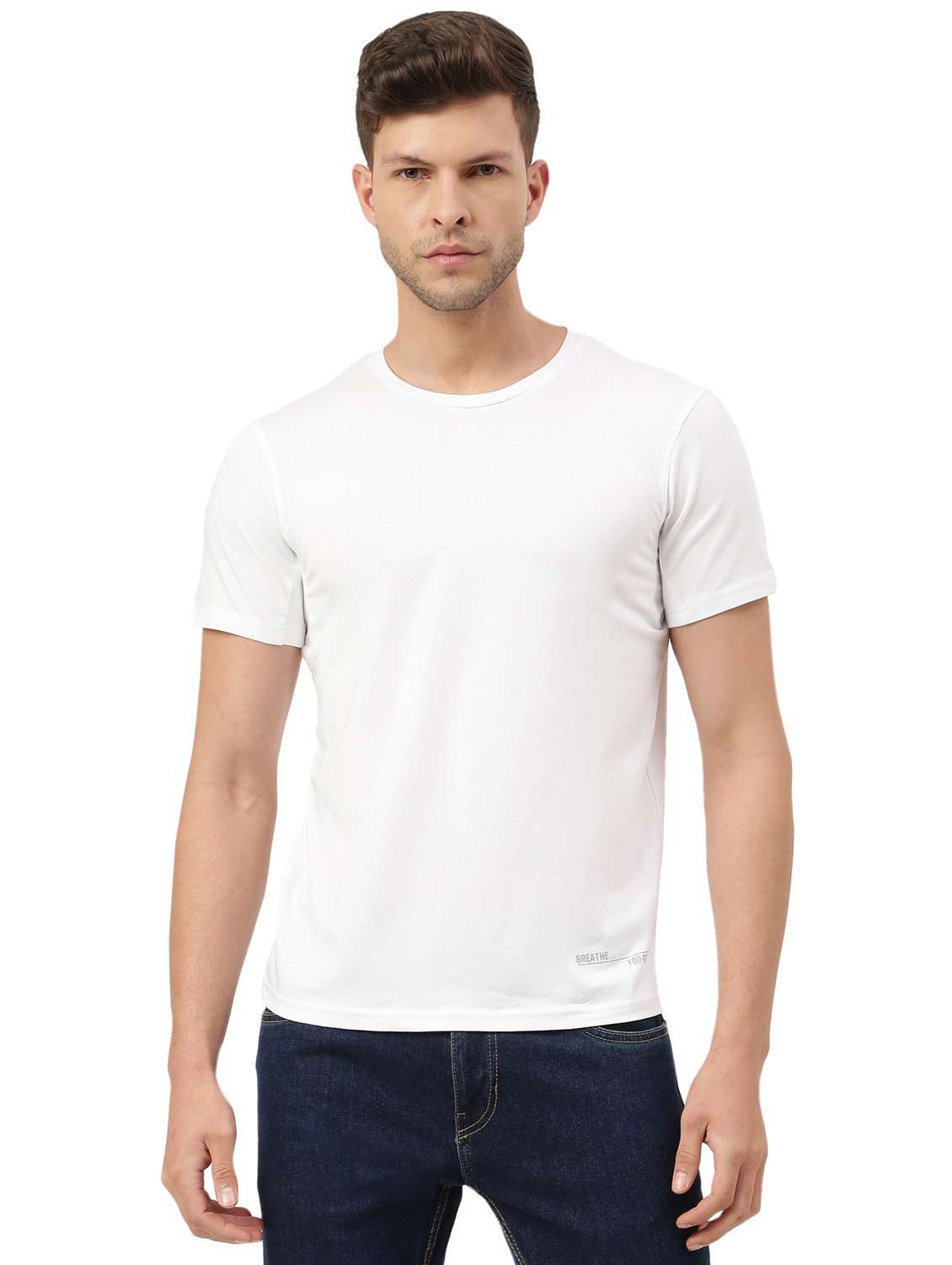 men round neck solids t-shirt