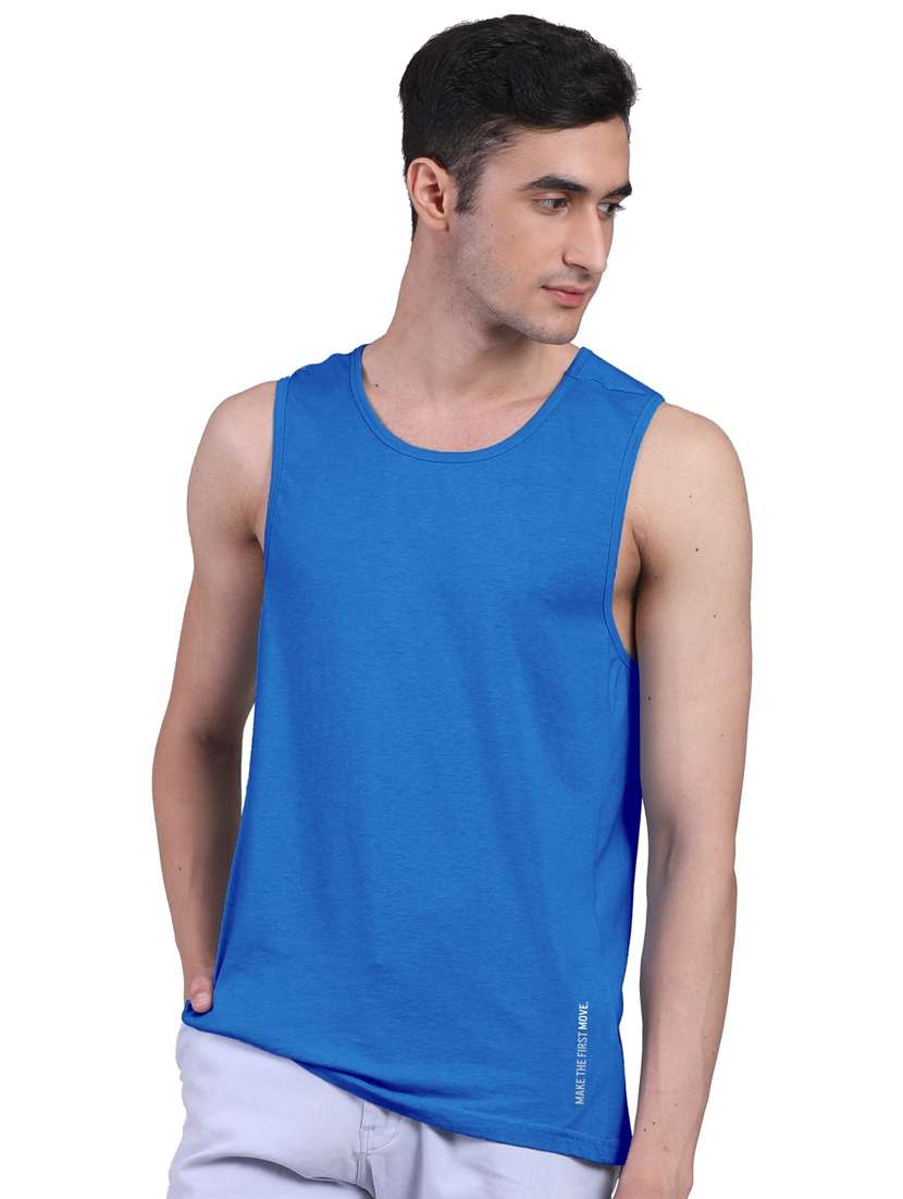 blue solid cotton vest - 19768015 -  Standard Image - 2