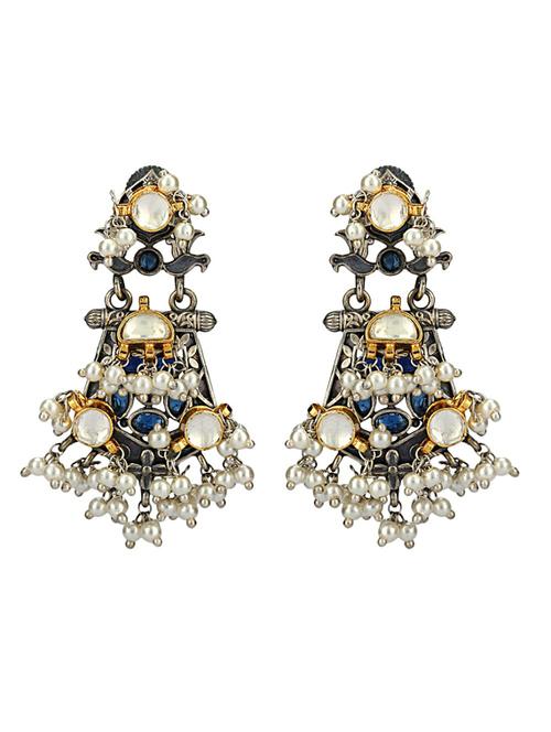 dual tone brass beaded oxidised drop earring - 19768262 - Standard Image - 0
