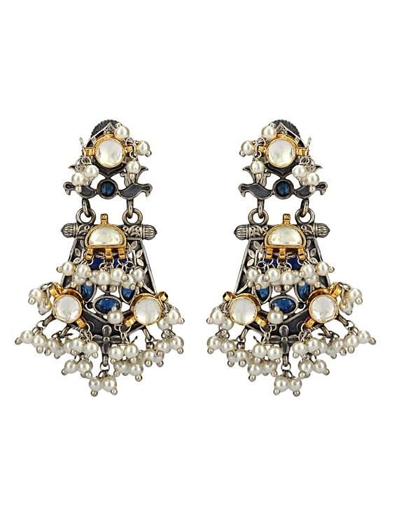 dual tone brass beaded oxidised drop earring - 19768262 - Zoom Image - 0