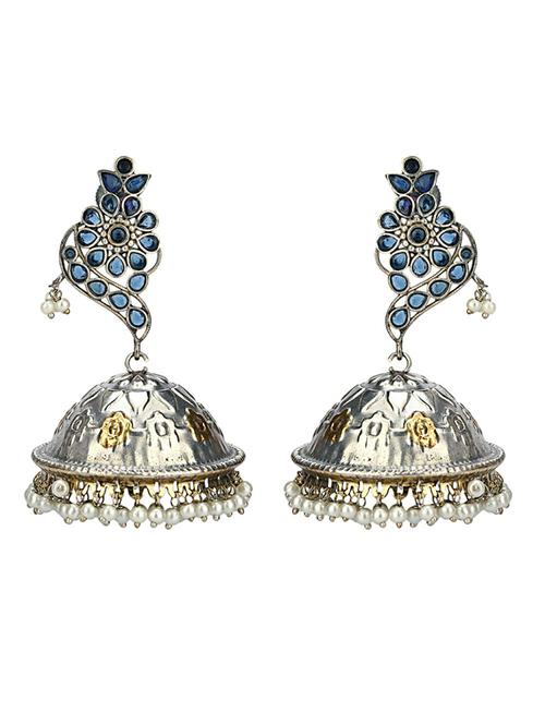 sliver brass oxidised jhumka earring - 19768263 - Standard Image - 0