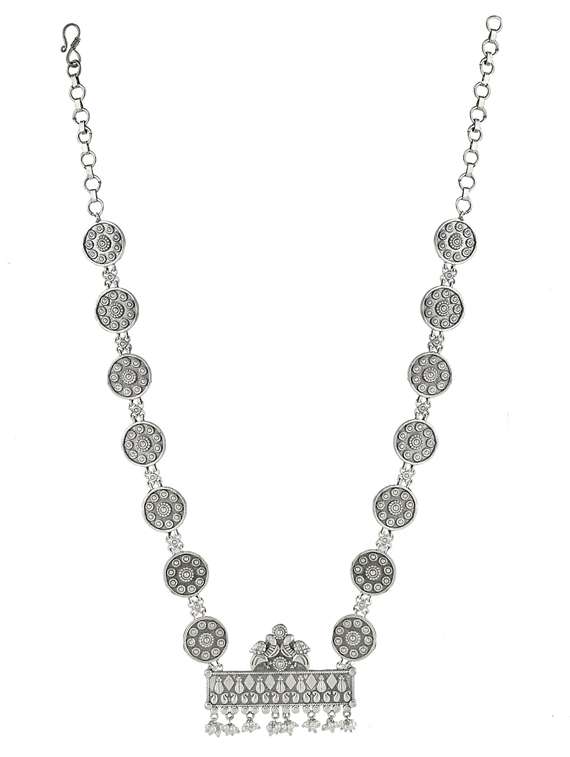 silver brass oxidised long necklaces and earring - 19768268 - Standard Image - 2