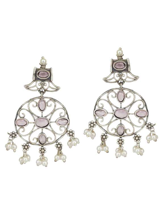 silver tone brass oxidised choker necklaces and earring  - 19768275 -  Standard Image - 2