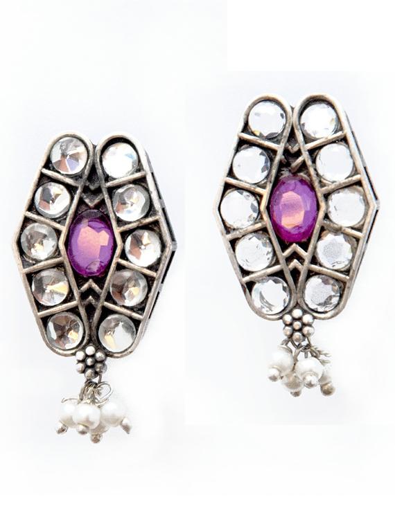 silver brass oxidised choker necklaces and earring - 19768280 - Standard Image - 2