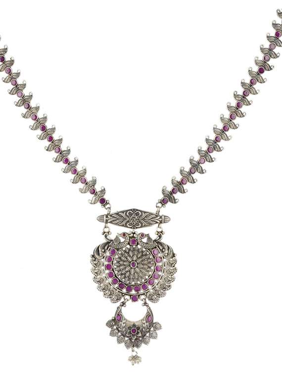 silver brass oxidised long necklaces and earring  - 19768282 -  Standard Image - 2