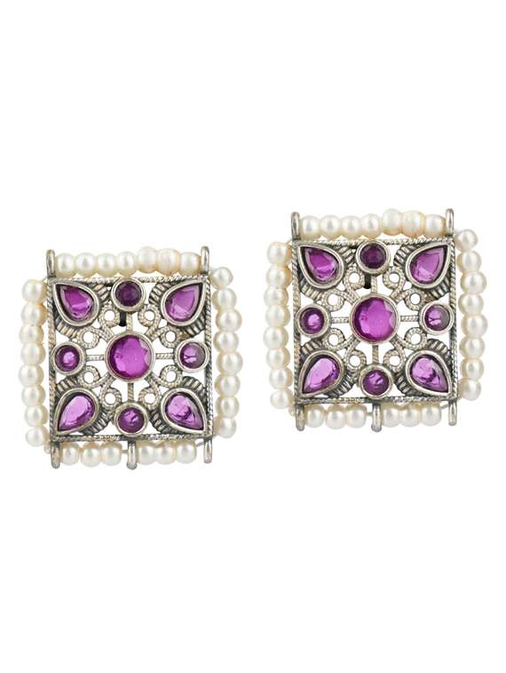 silver brass oxidised choker necklace and earring - 19768285 -  Standard Image - 2