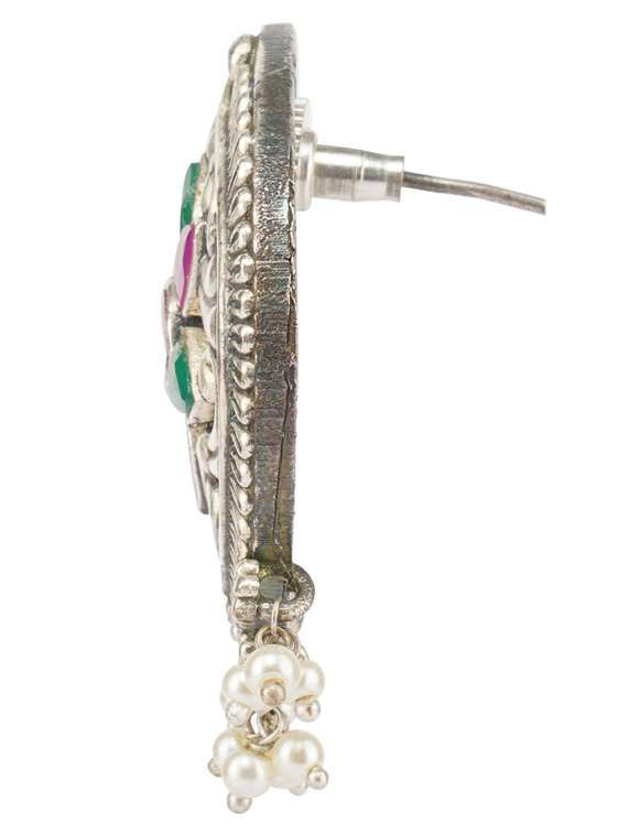 multi colored stone brass oxidised choker necklaces and earring  - 19768290 -  Standard Image - 2