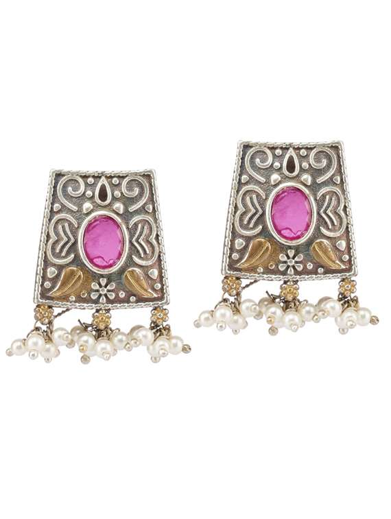 multi colored stone brass oxidised choker necklaces and earring  - 19768291 -  Standard Image - 2