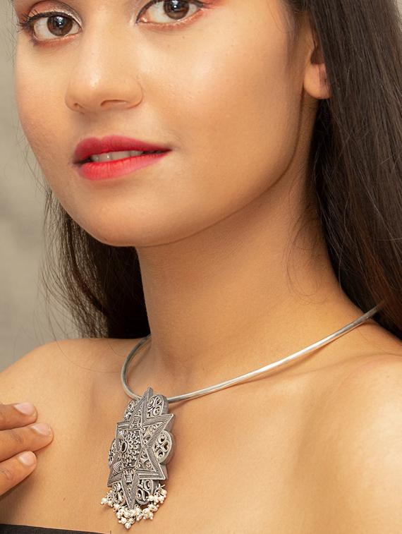 silver brass oxidised lnecklace - 19768292 - Standard Image - 2