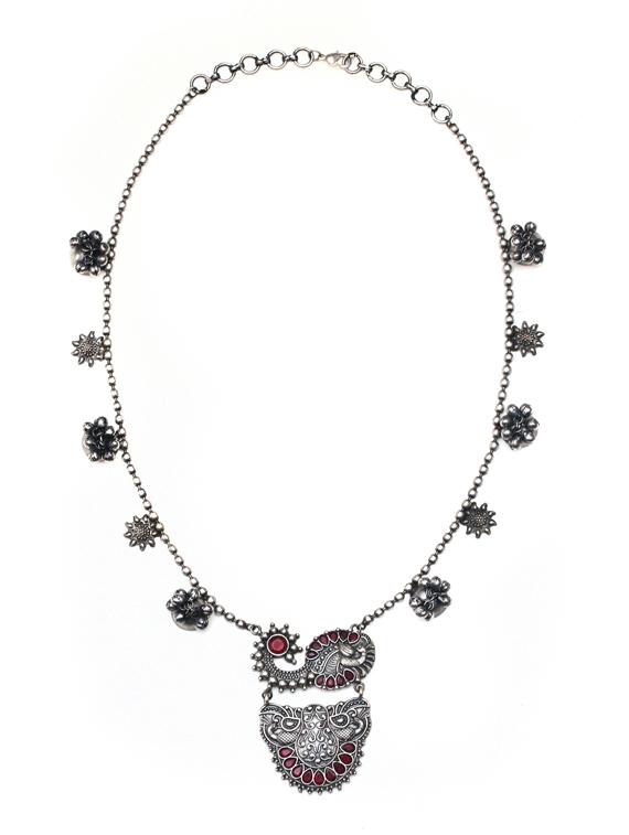 red stone studded brass long necklaces - 19768293 - Zoom Image - 0