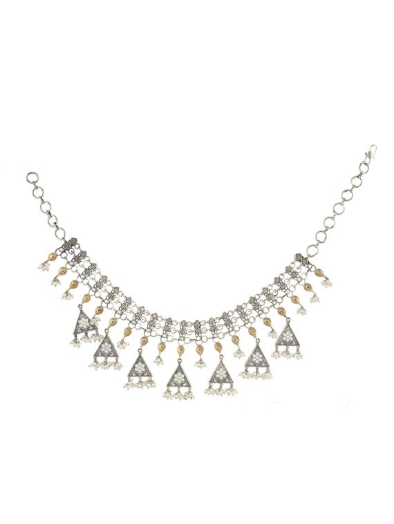 silver brass oxidised short necklaces  - 19768299 -  Zoom Image - 0