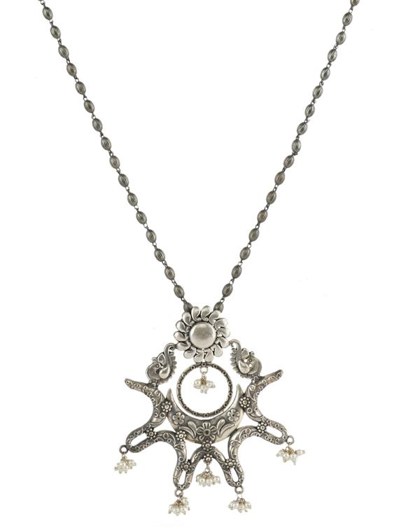 silver brass oxidised long necklaces  - 19768302 -  Zoom Image - 0
