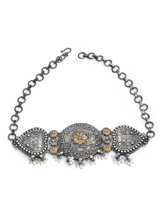 silver brass oxidised choker necklaces  - 19768304 -  Zoom Image - 0