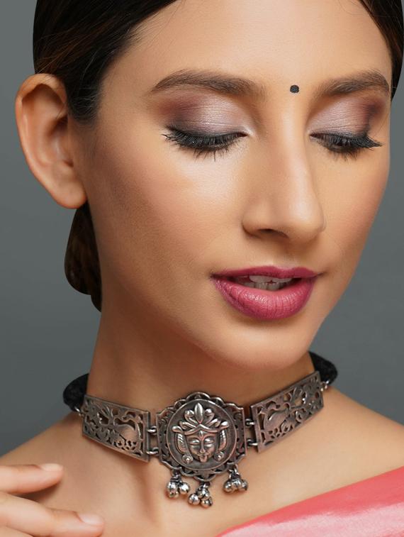 silver brass oxidised choker necklaces - 19768307 - Standard Image - 2