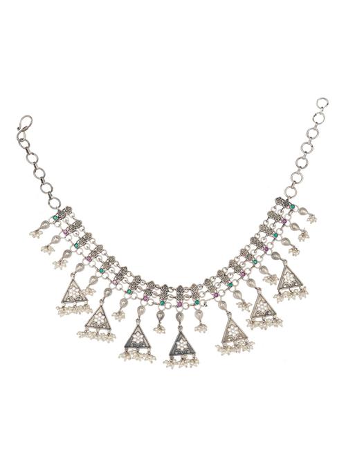 silver brass oxidised short necklaces  - 19768309 -  Standard Image - 0