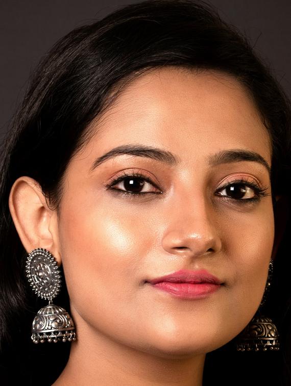 sliver brass oxidised jhumka earring - 19768320 - Standard Image - 2