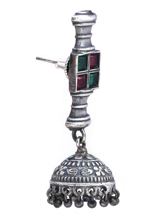 sliver brass oxidised jhumka earring - 19768322 -  Zoom Image - 0
