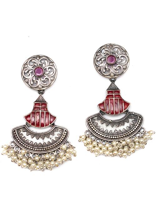sliver brass oxidised beaded drop earring - 19768327 -  Standard Image - 0