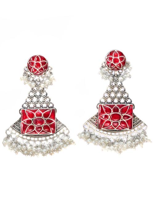 red sliver brass oxidised beaded drop earring - 19768331 - Standard Image - 0