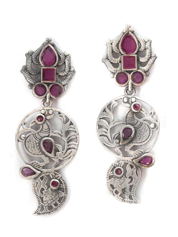sliver brass oxidised drop earring - 19768334 - Zoom Image - 0