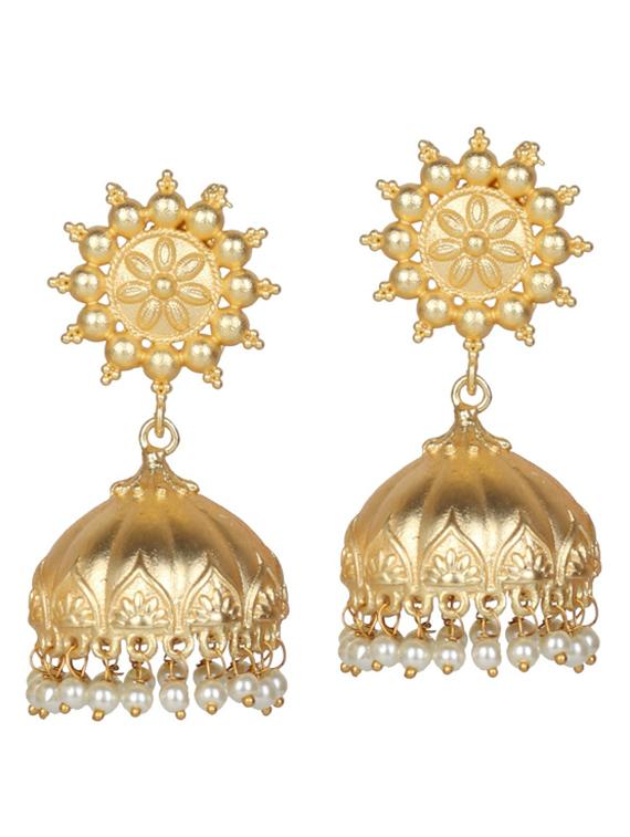 gold tone brass jhumka earring - 19768340 -  Zoom Image - 0