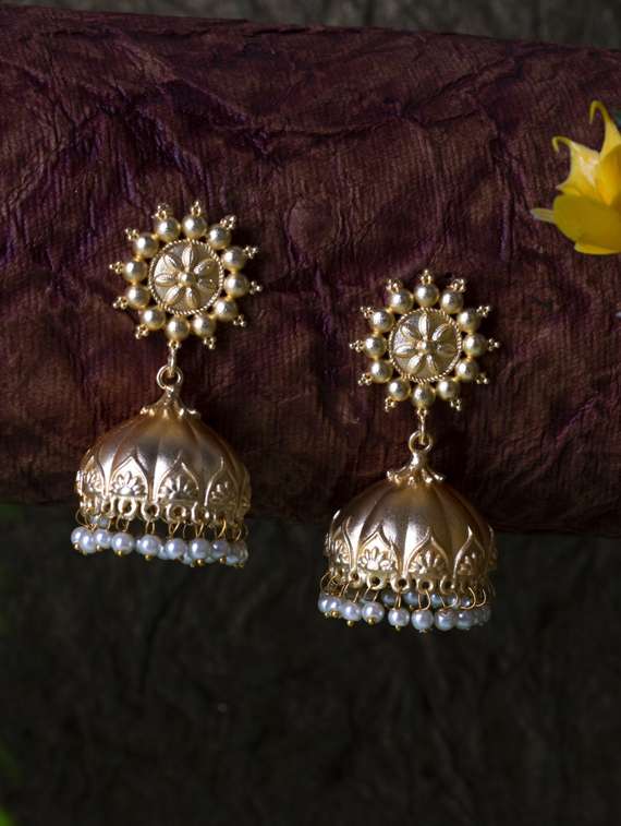 gold tone brass jhumka beaded earring