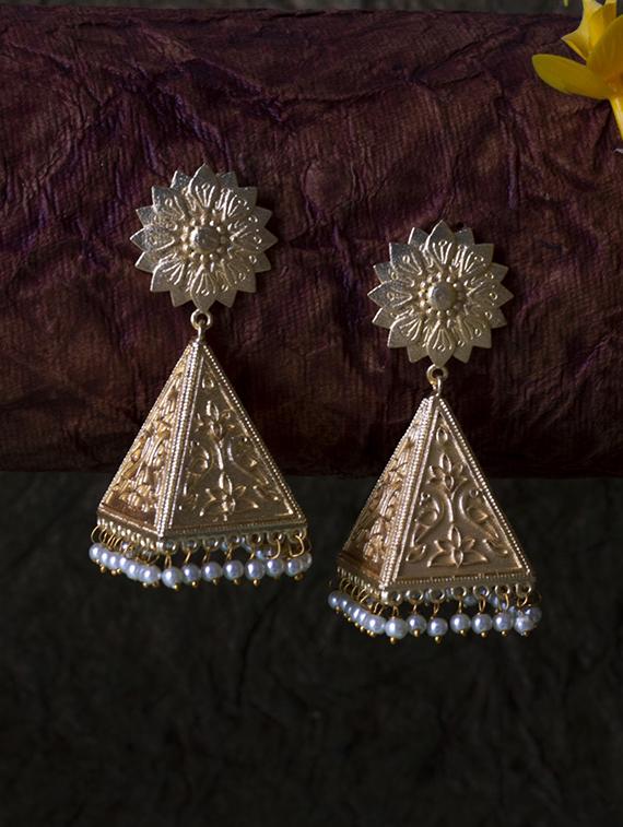 gold brass jhumki earring - 19768344 -  Zoom Image - 0
