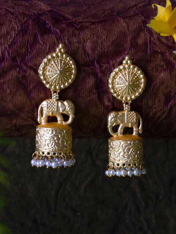 gold brass drop earring - 19768347 - Zoom Image - 0