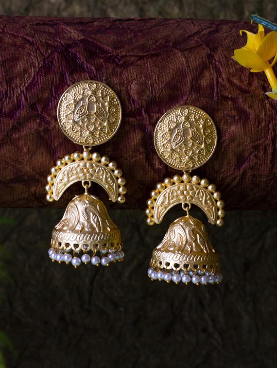 gold brass jhumka earring - 19768350 - Zoom Image - 0