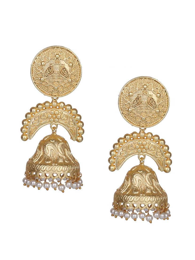 gold brass jhumka earring - 19768350 - Standard Image - 2