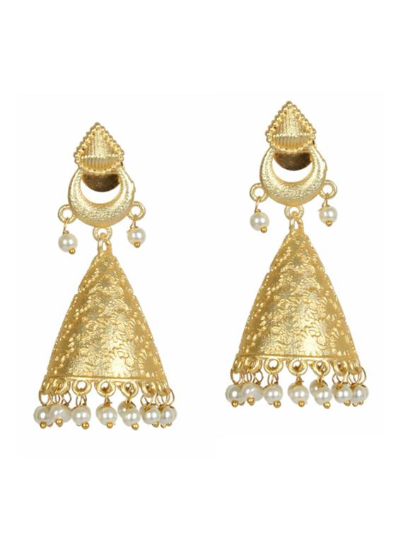 gold tone brass beaded jhumka earring - 19768364 -  Zoom Image - 0