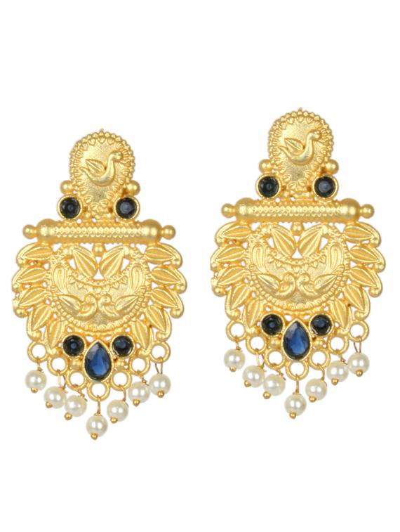 gold tone brass beaded drop earring - 19768366 -  Zoom Image - 0