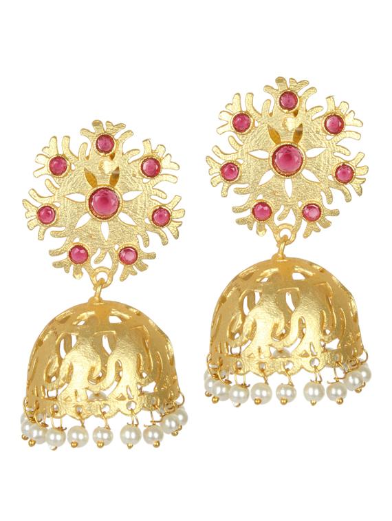 gold tone brass beaded jhumka earring - 19768369 - Zoom Image - 0